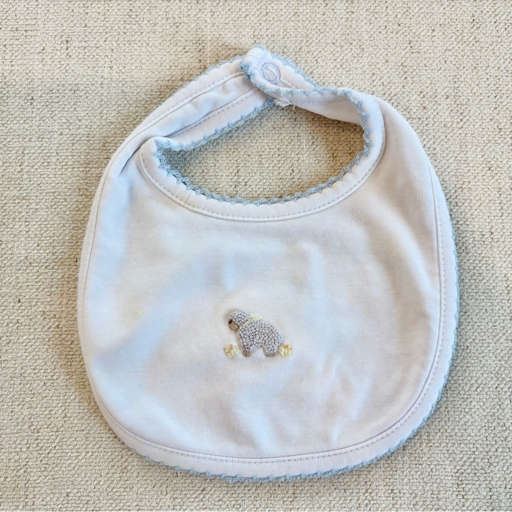 Mud Pie Classic Layette Baby Boy French Knot Lamb Bib